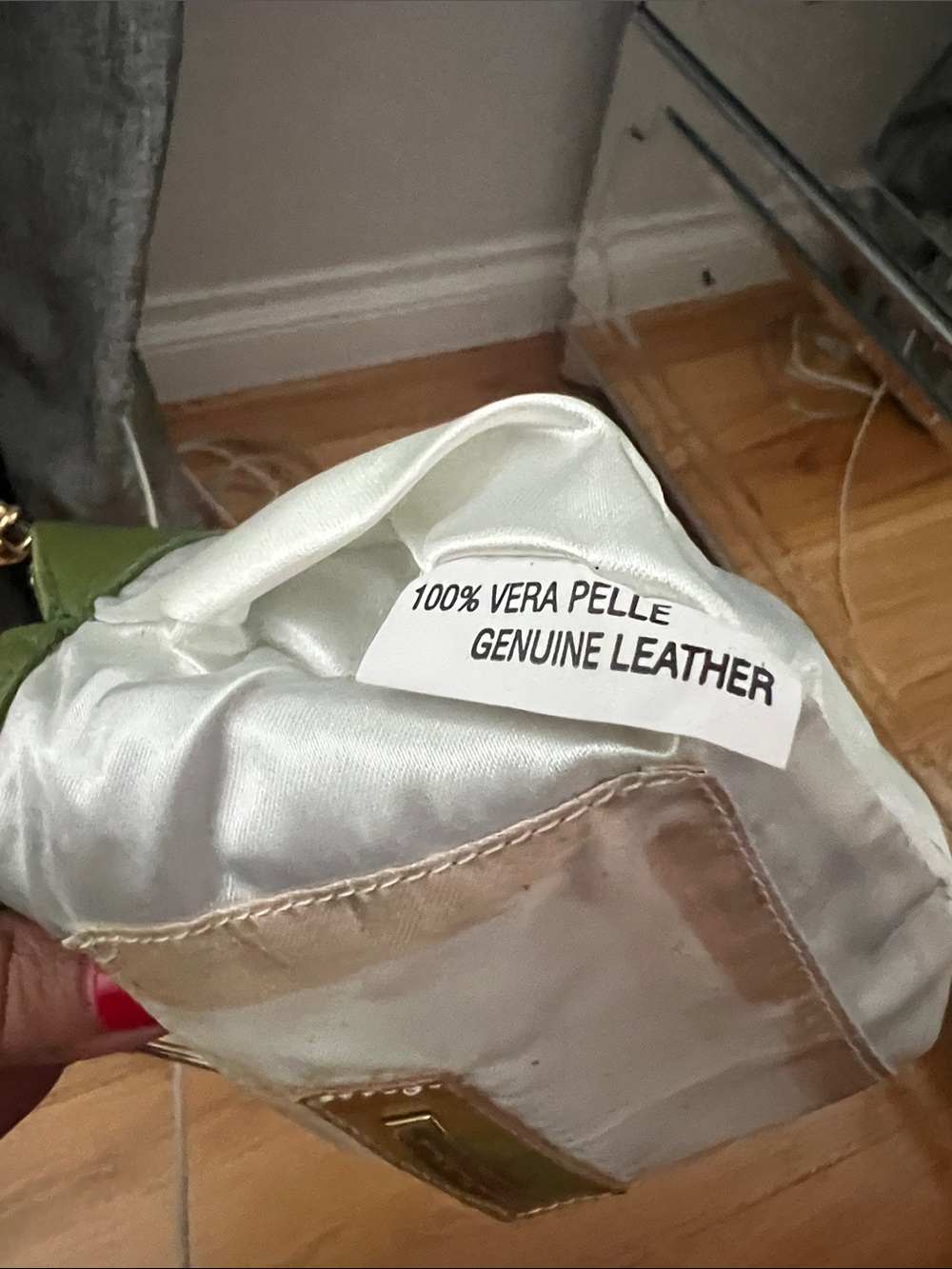 Olive Green Mini Leather Bag with Gold Accents - Picture 9 of 10